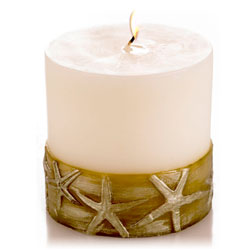 Mandara Spa 3 inch Starfish Pillar Ivory & Antique Green Candle